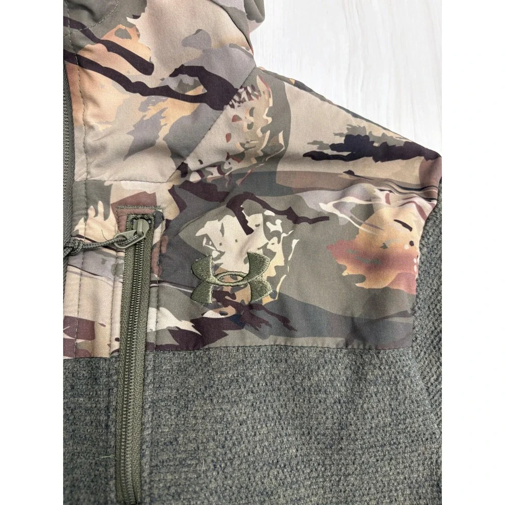 Under Armour Camo Hoodie Pullover Fleece Quarter Zip Men's Small Olive Hunting